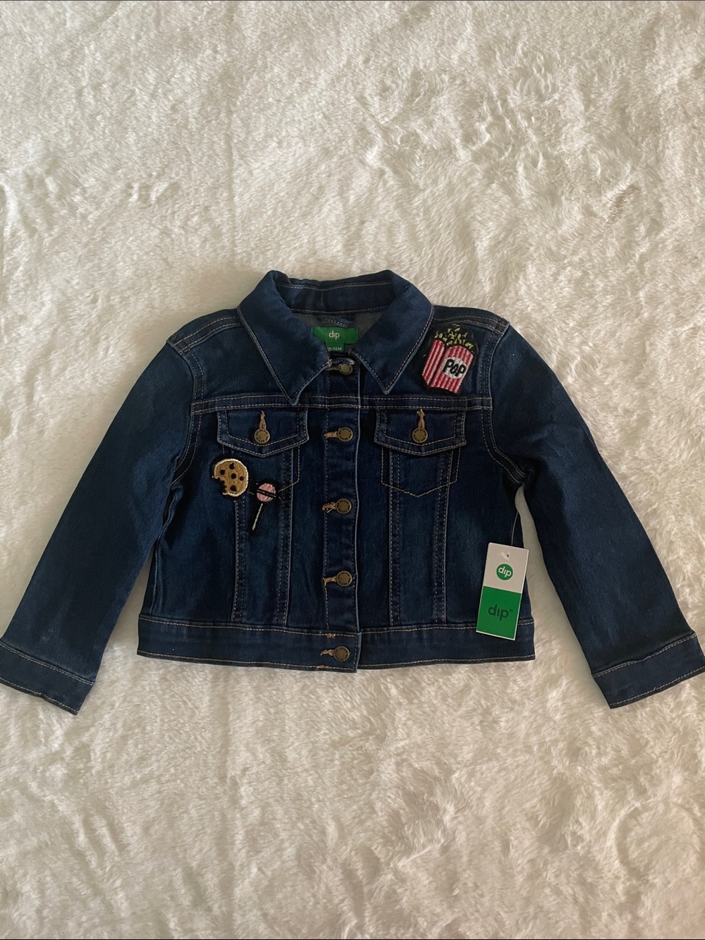 DIP Kids Dark Blue Denim Jacket with Fun Foodie Patches SZ 18-24 months